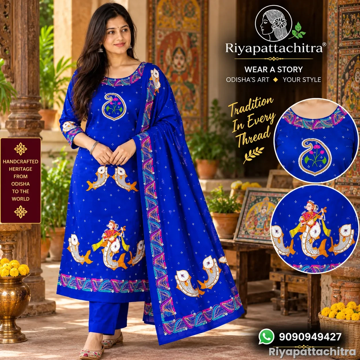 Pattachitra Silk Dress Piece + Silk Dupatta (Pre Order)