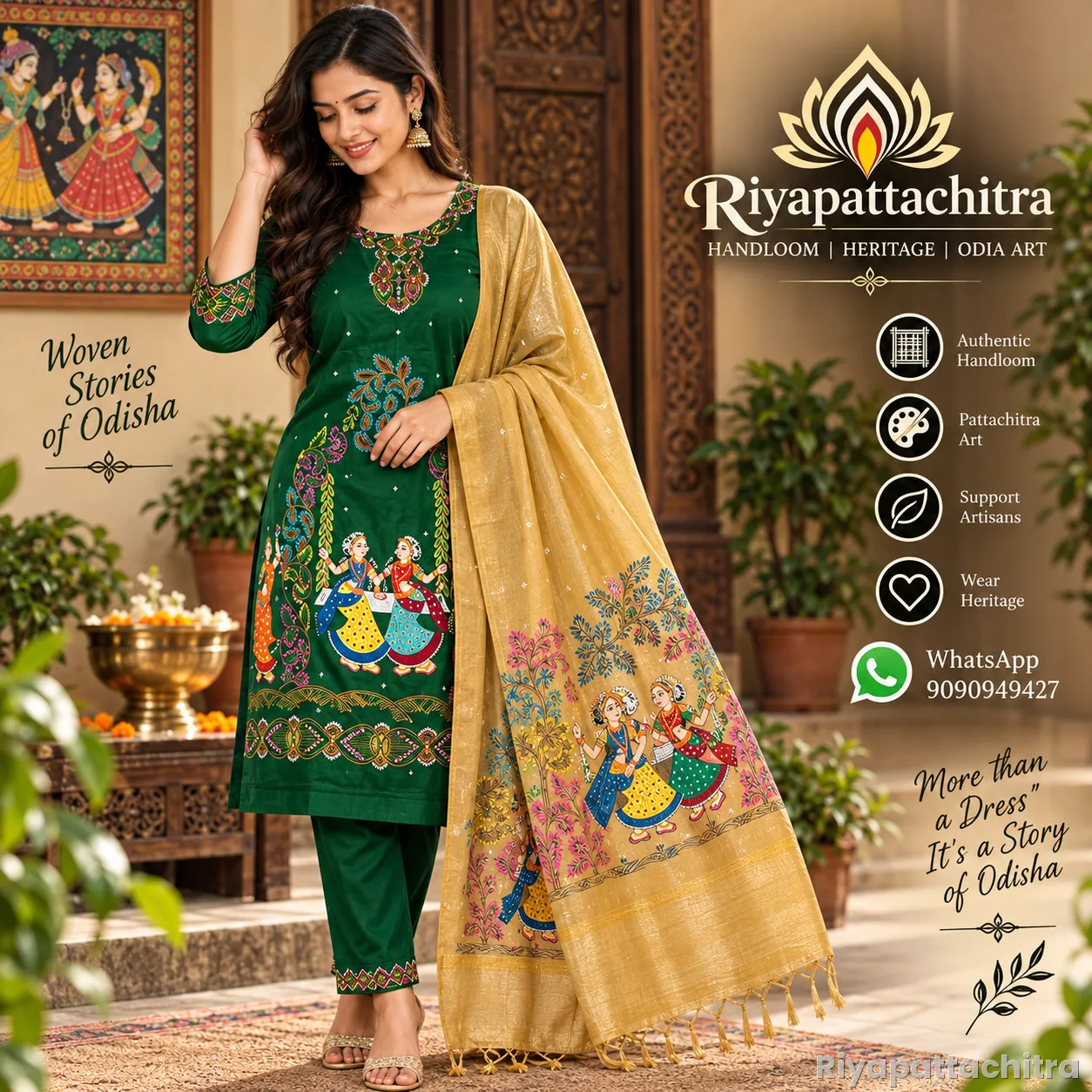 Pattachitra Silk Dress Piece + Chandheri Dupatta  (Pre Order)