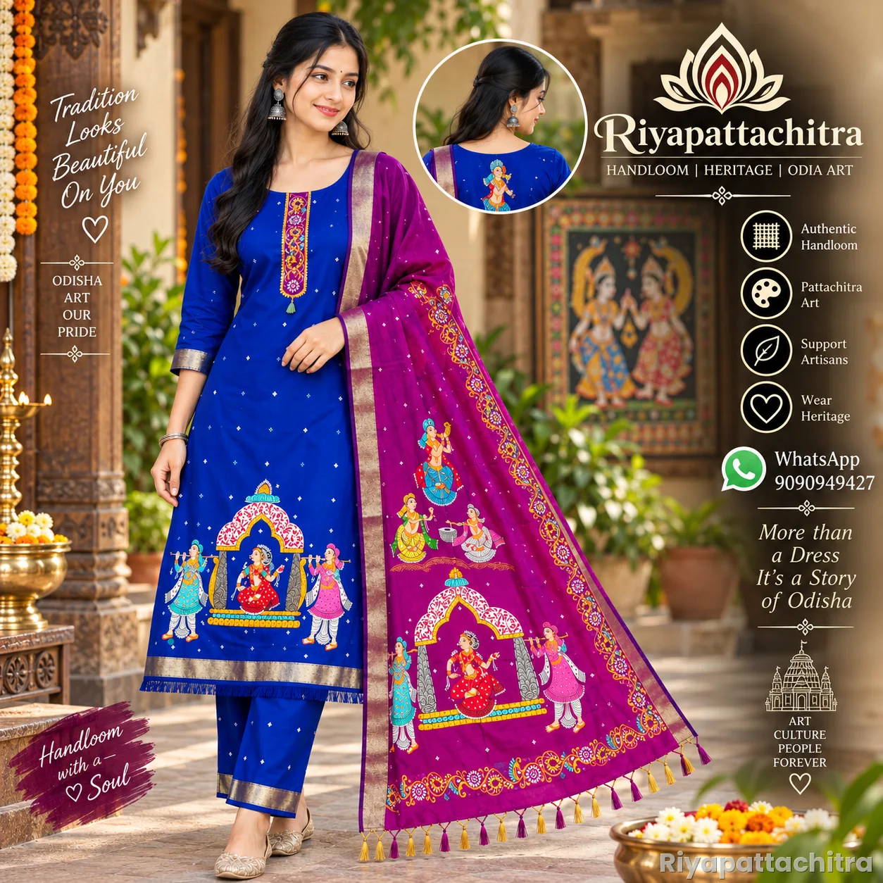 Pattachitra Silk Dress Piece + Chandheri Dupatta  (Pre Order)